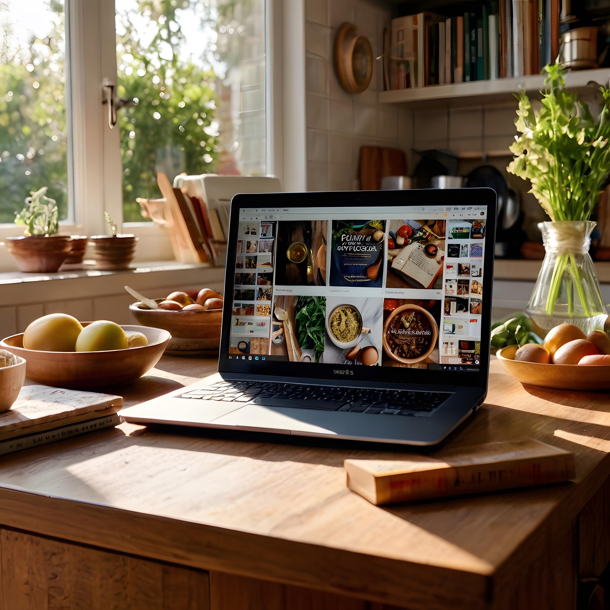 Workspace with cooking class on laptop